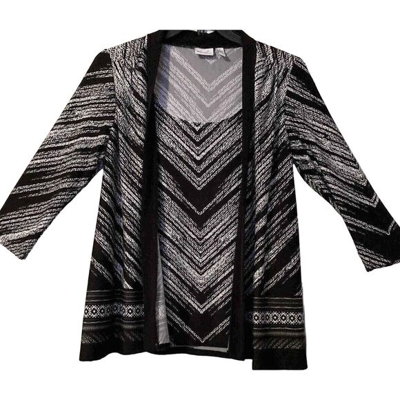 Kim Rogers Black 2-in-1 Cardigan Blouse Small Chevron Silky Classy CorpCore - Picture 1 of 12